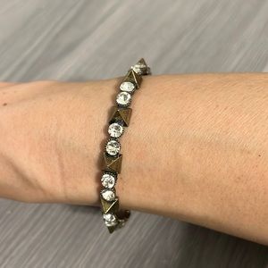 Vintage Gold or Bronze Bangle Bracelet with Pyramids and CZ Diamonds, EUC